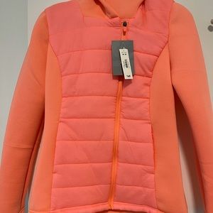 Brand New Joe Fresh fitted active wear jacket. Size Medium. Neon orange